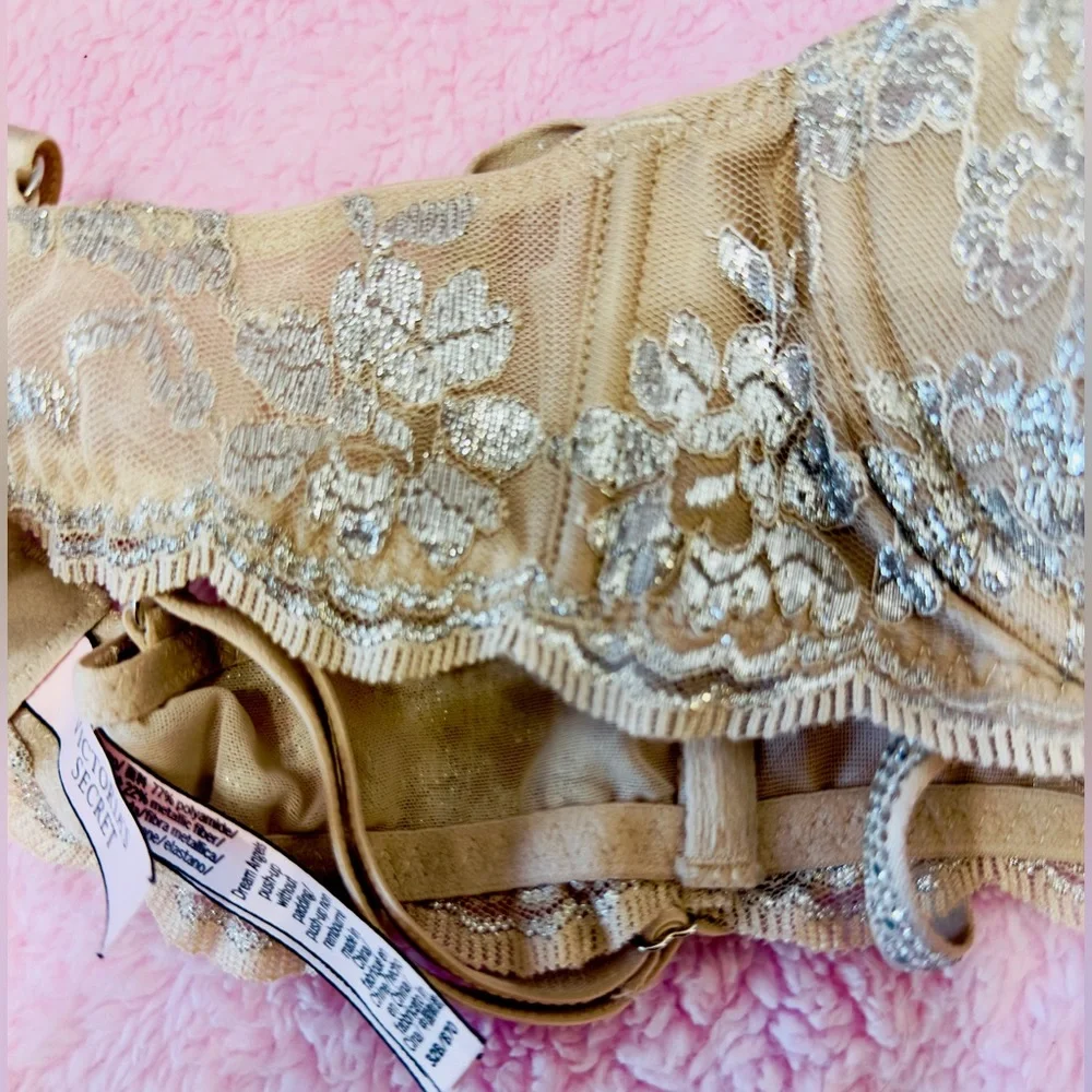 Victoria's‎ Secret Dream Angels Push-Up Without Padding Gold Bra Silver Lace 32B